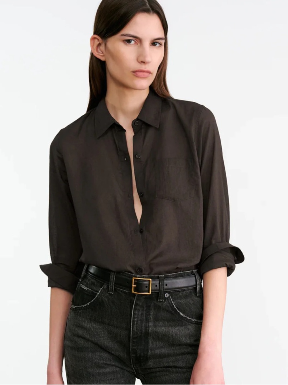 Nili Lotan Dark Brown Relaxed Button-Down Shirt